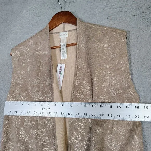 Chico's Shine Cardigan Women's 1 Tan Jacquard Print Reversible Sleeveless NWT - Picture 10 of 12